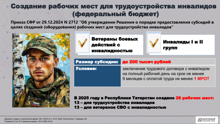 Субсидии на создание (оборудование) рабочих мест для трудоустройства инвалидов